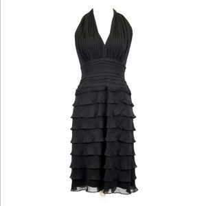 WHBM Black Halter Neck Ruffle Skirt MIDI Dress